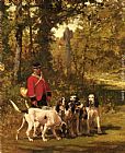A Huntmaster with his Dogs on a Forest Trail by Charles Olivier De Penne